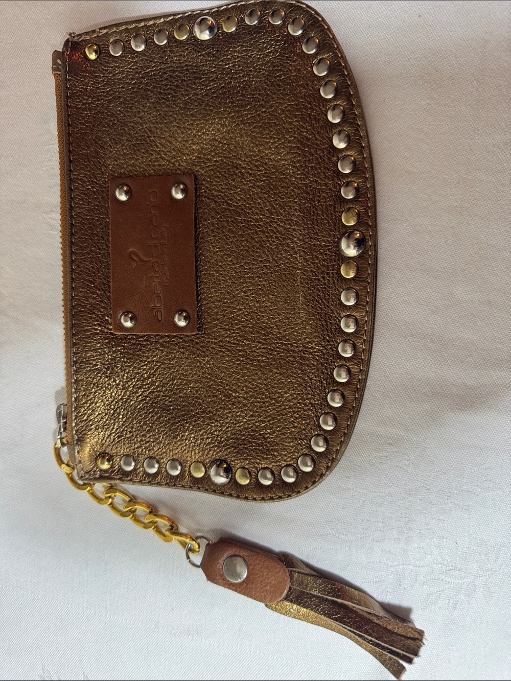 Alberta Di Canio Metallic Bronze Studded Wristlet Clutch